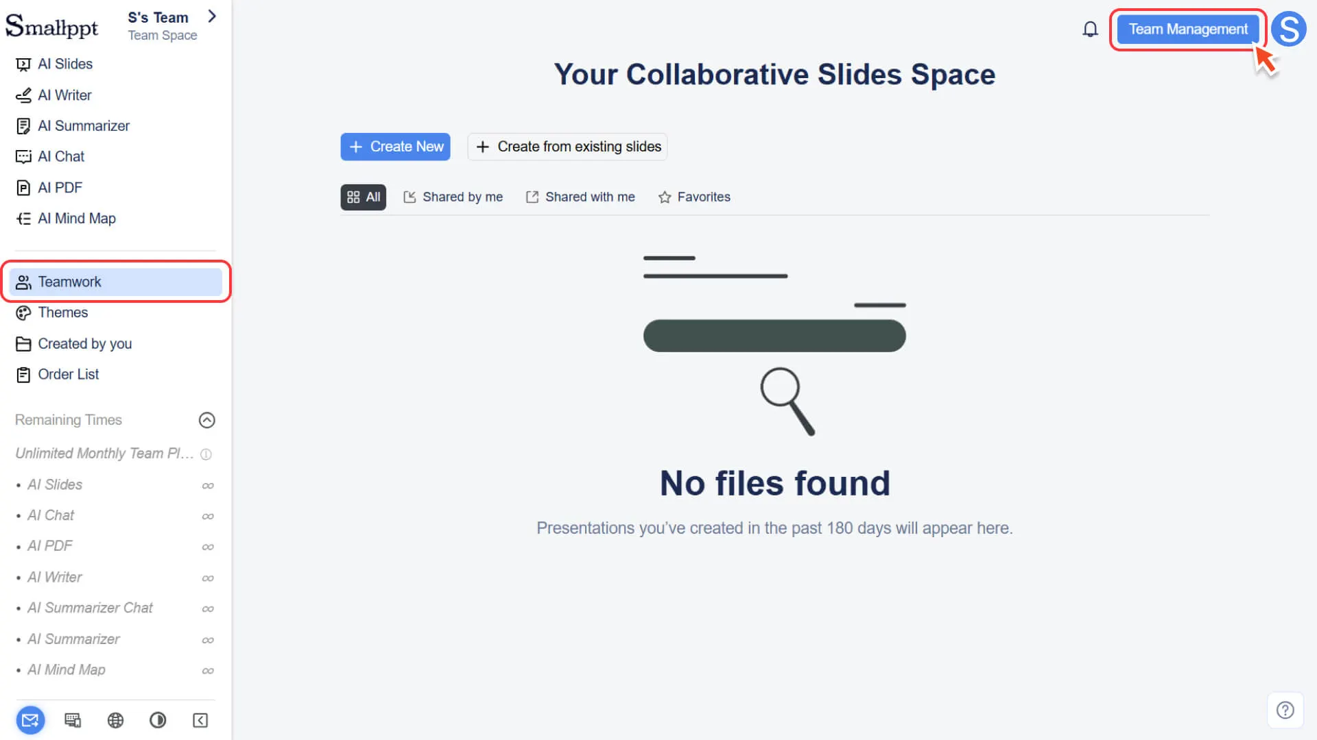 Open the Team Management page
