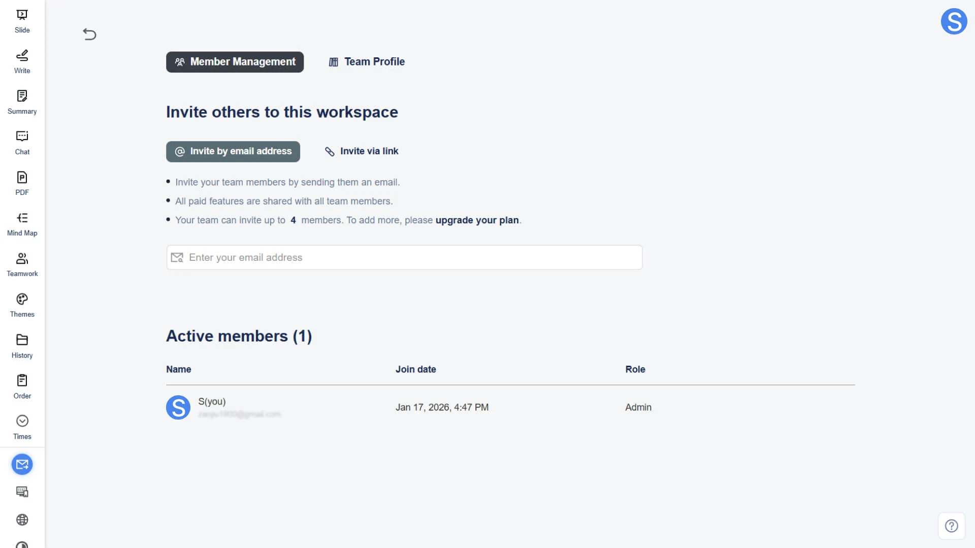 Invite new members to join the team