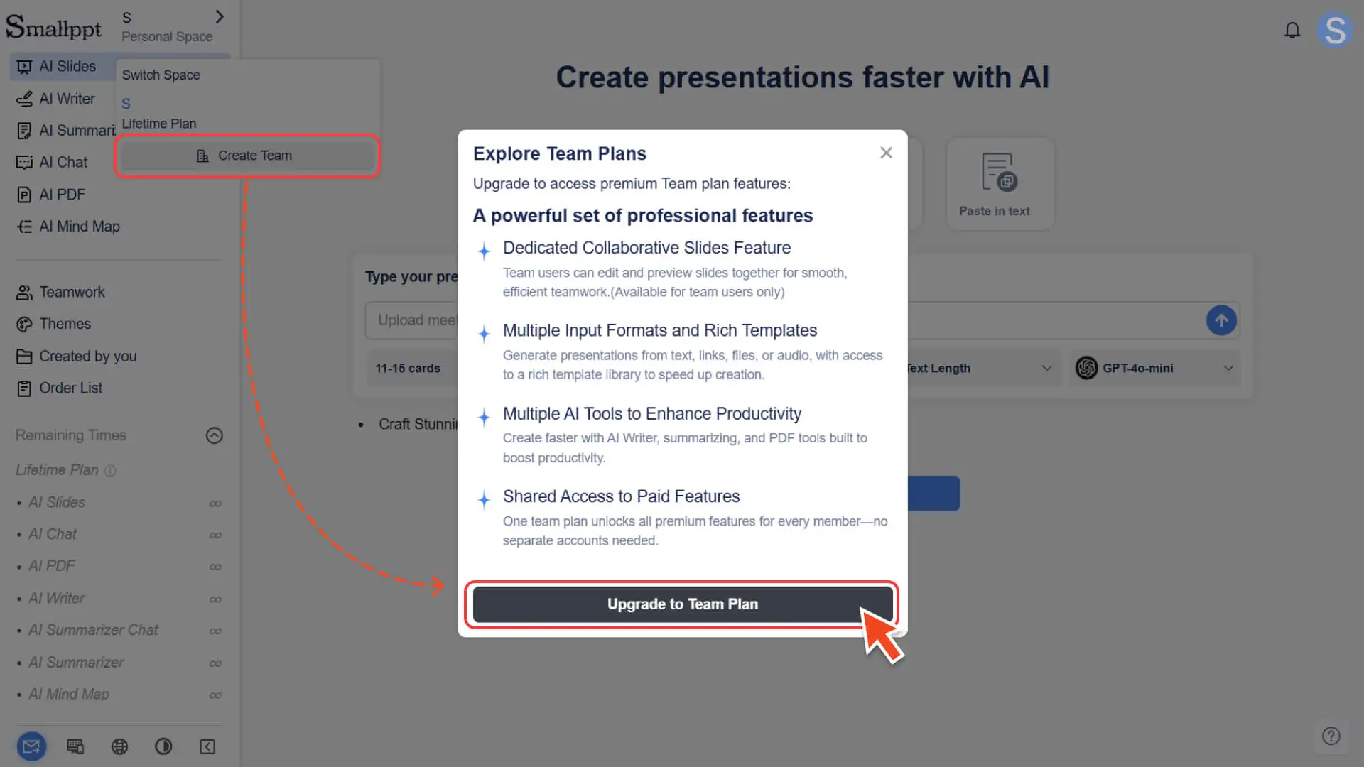 Create a team in Smallppt