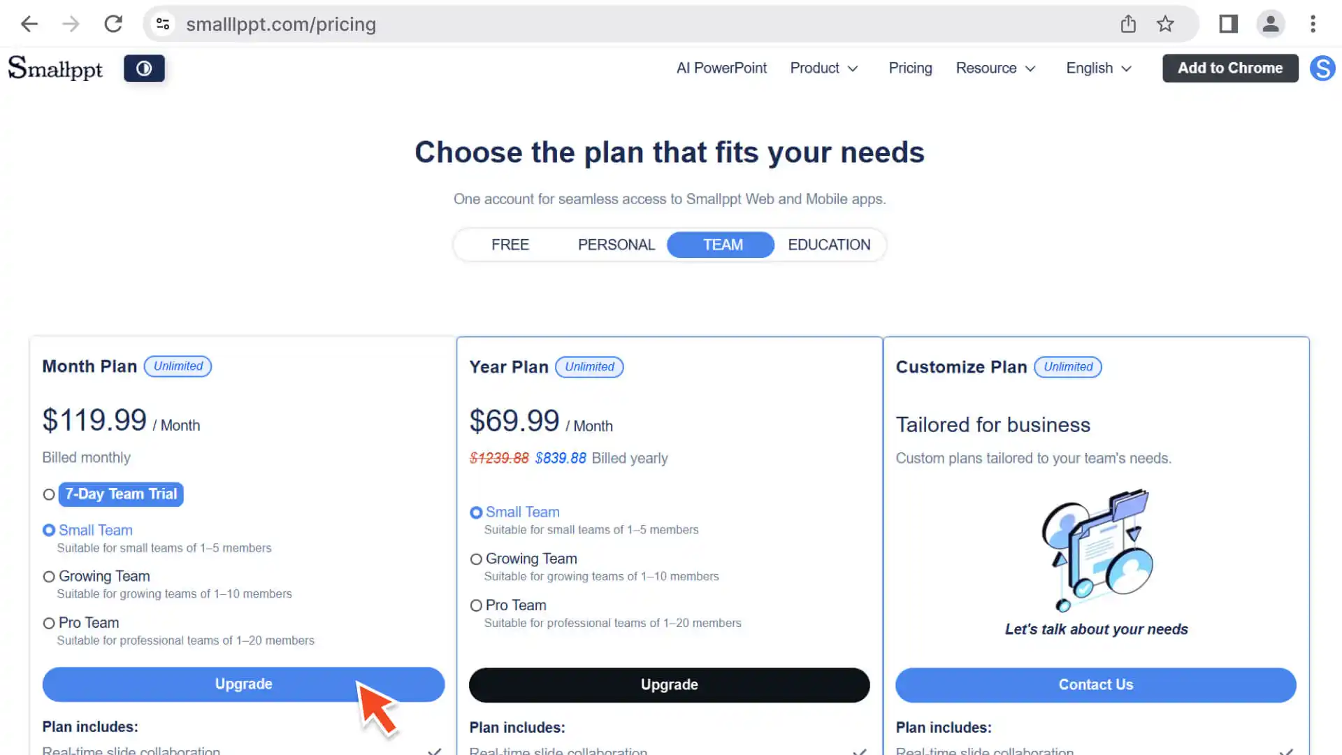 Subscribe to the Smallppt Team Plan