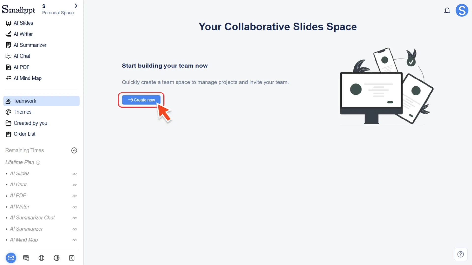 Create a team on the Teamwork page