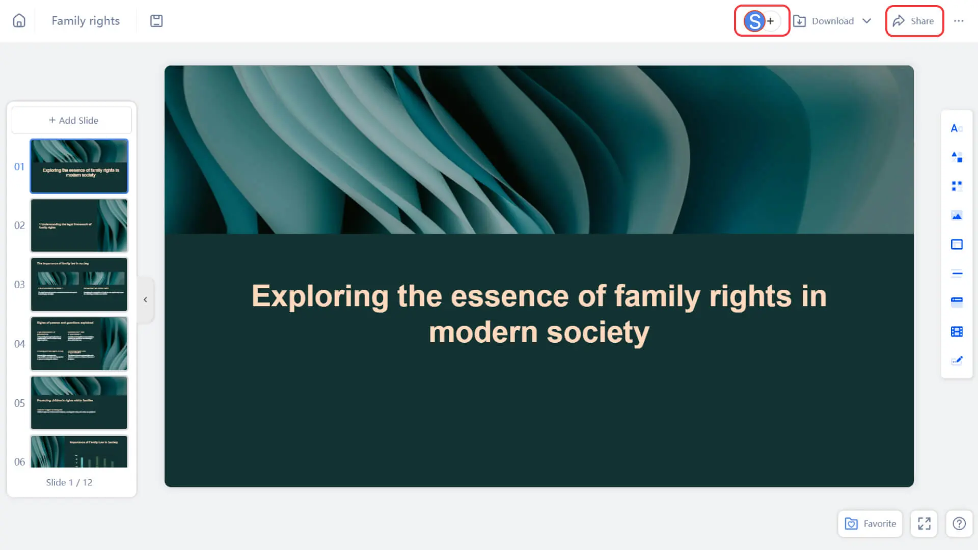 Open the shared presentation and click the Share button
