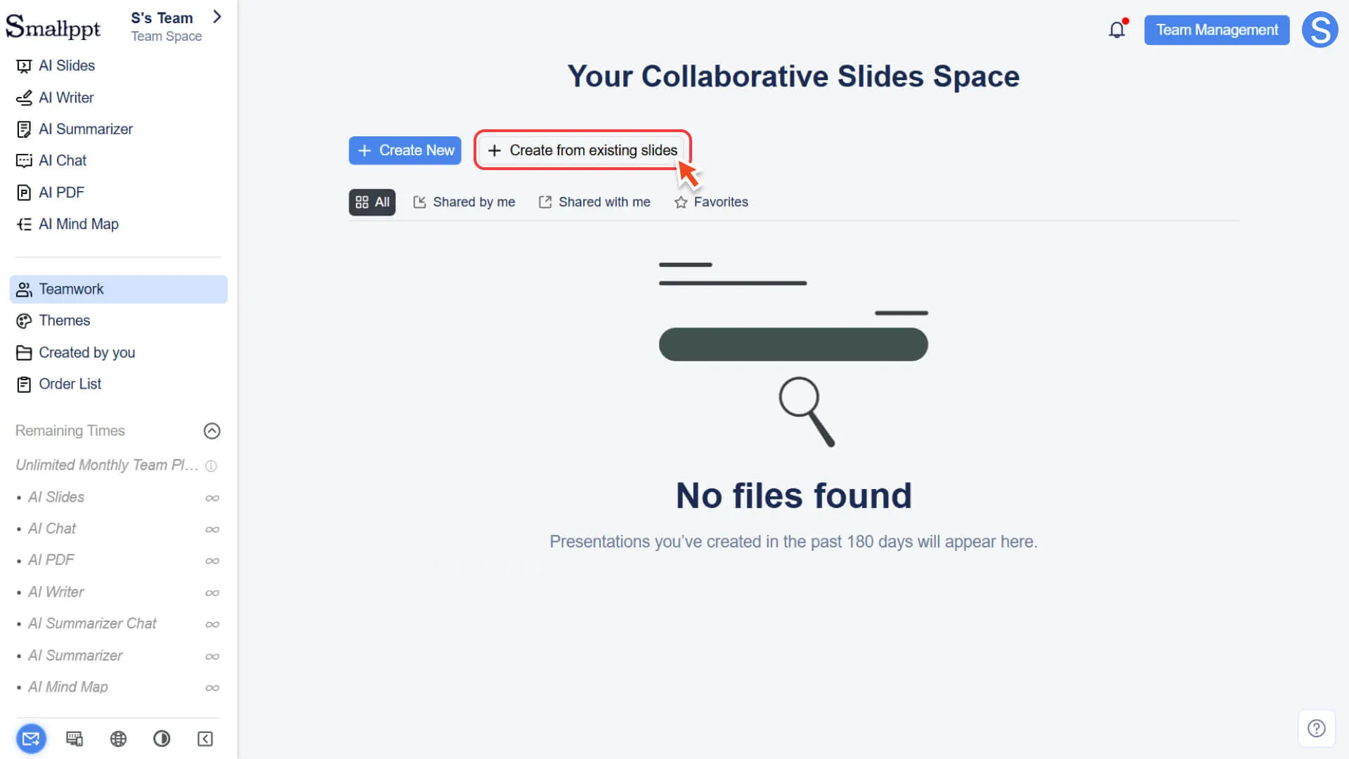 Create from previous slides via Teamwork