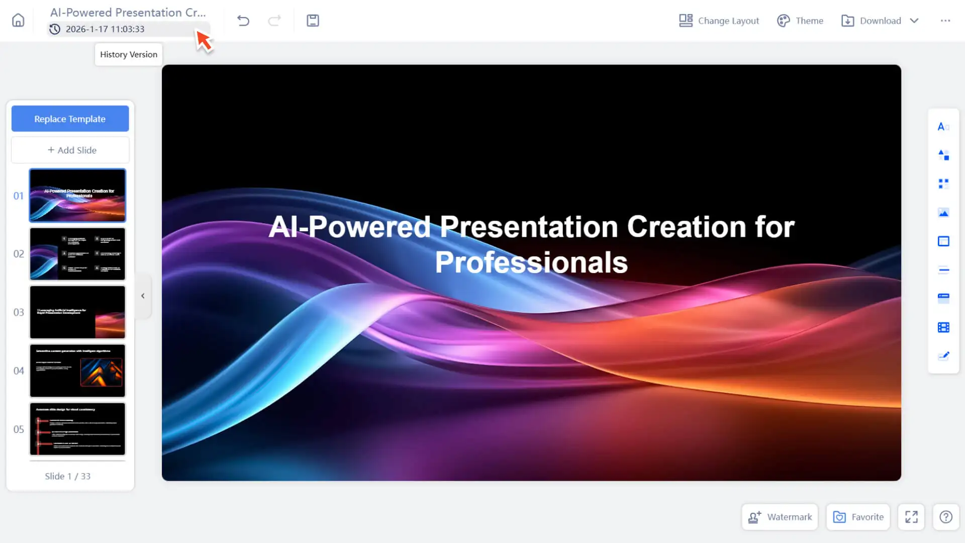 Open the version history of a Smallppt presentation