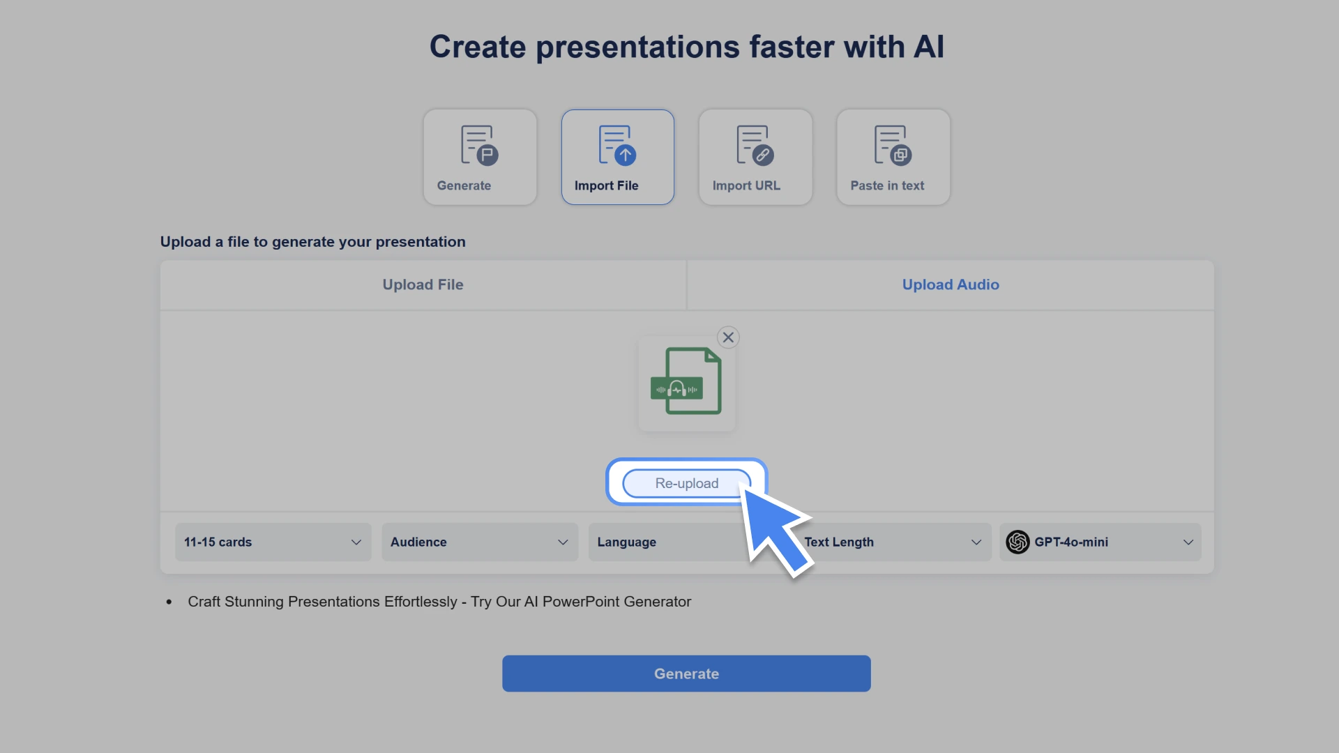 Convert your audio content into structured slides using Smallppt