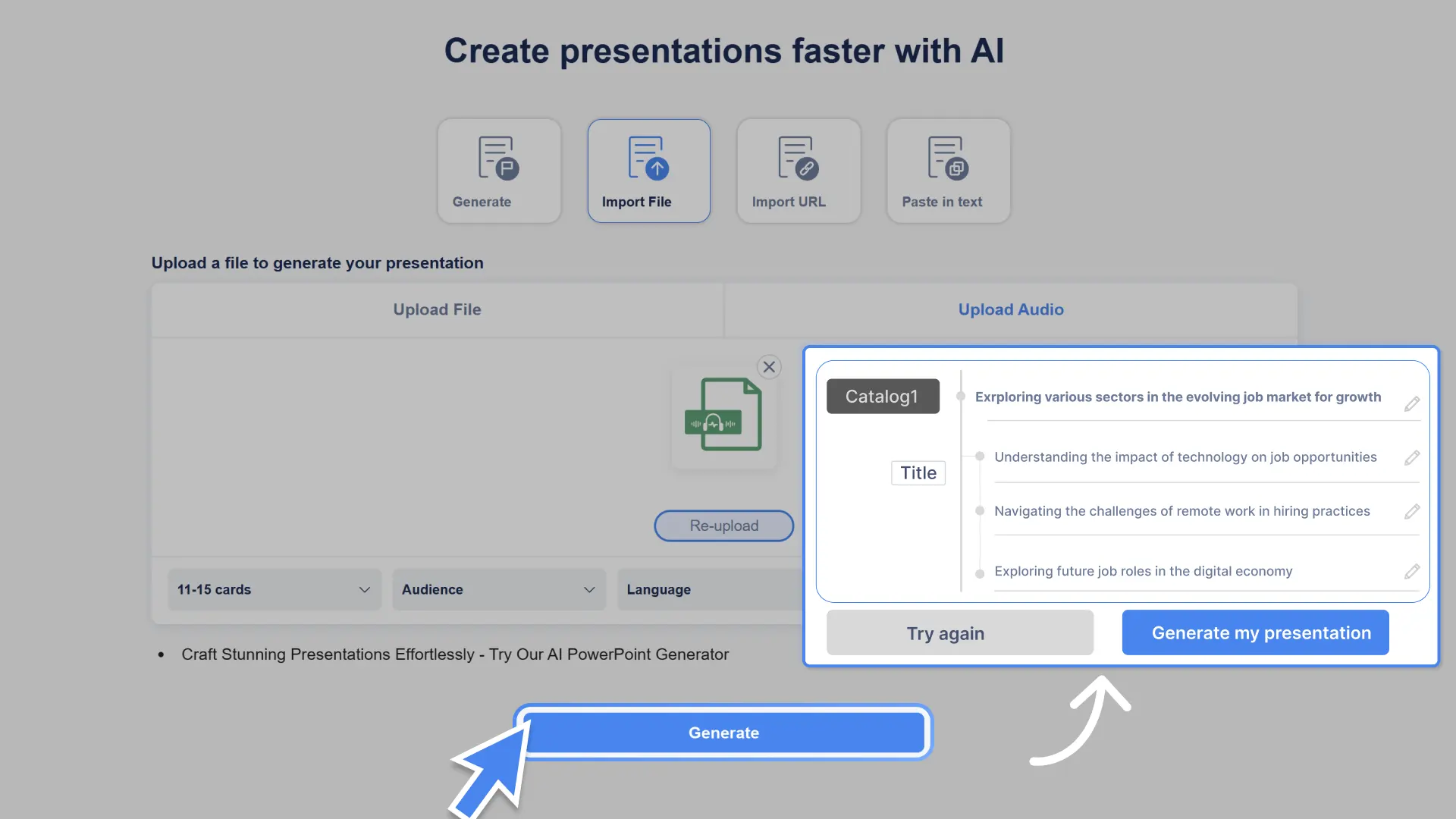 Automatically generate a clean, focused slide outline from your audio with Smallppt